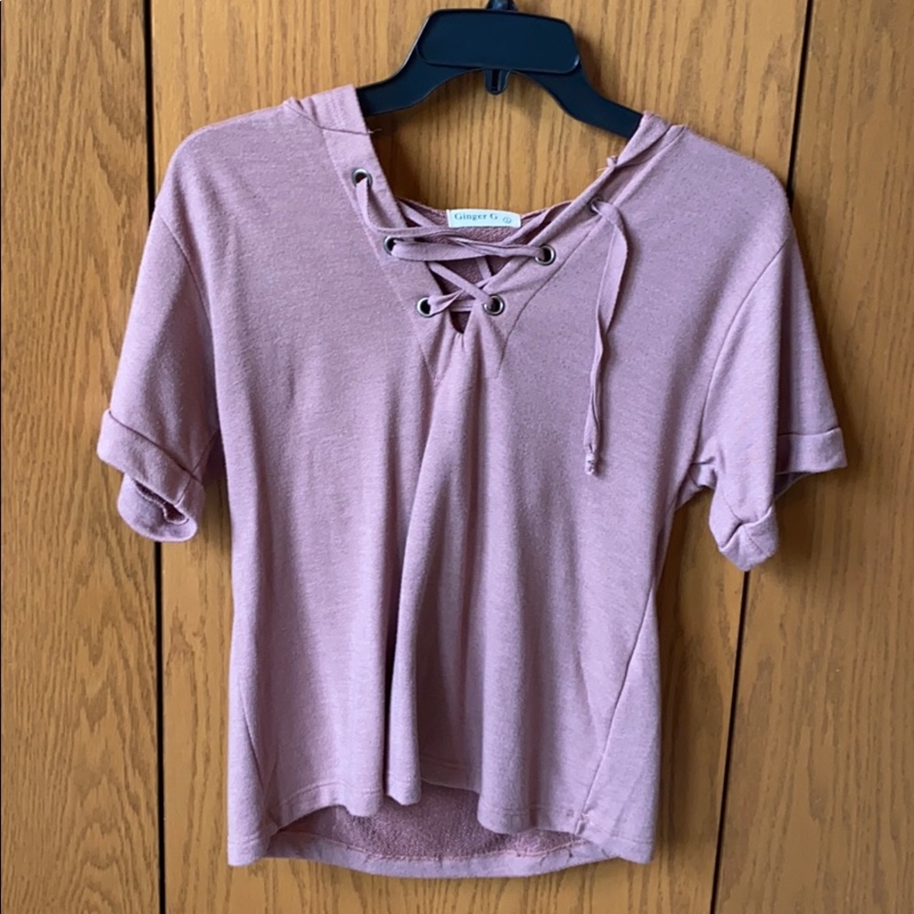 Lavender, lace-up tee